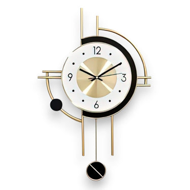 Geometric Cadence:Gold & White Wall Clock (22 x 15 Inches)